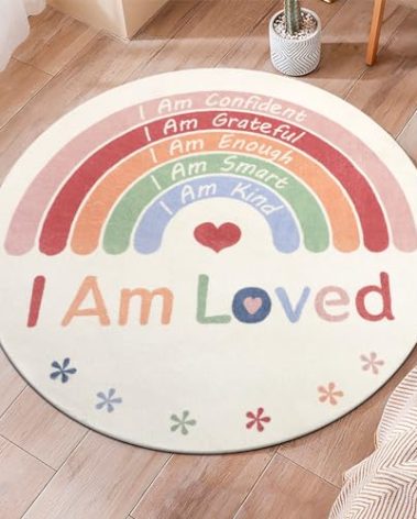Topotdor Boho Rainbow Round Rug,Washable Kids Rug Ultra Soft Colorful Nursery Rug for Calming Corner Home Bedroom Playroom Decor,47" Round