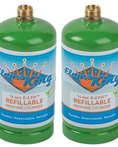 Flame King Refillable 1LB Empty Propane Cylinder Tank - Reusable - Safe and Legal Refill Option - DOT Compliant-16.4 oz (2-Pack), green (YSN164-2)
