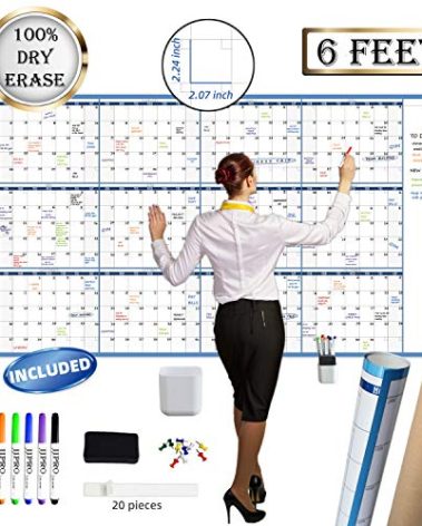 Large Dry Erase Wall Calendar - 38" x 72" - Undated Blank Reusable Yearly Calendar - Giant Whiteboard Annual Poster - Laminated Office Jumbo 12 Month Calendar