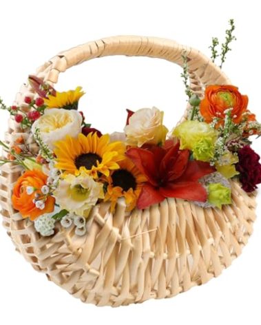 Rattan Half Moon Wicker Basket, Small Wicker Woven Basket with Handle, Woven Wedding Flower Girl Baskets, Picnic Basket, for Home Wedding Decor, Photo Props, Camping