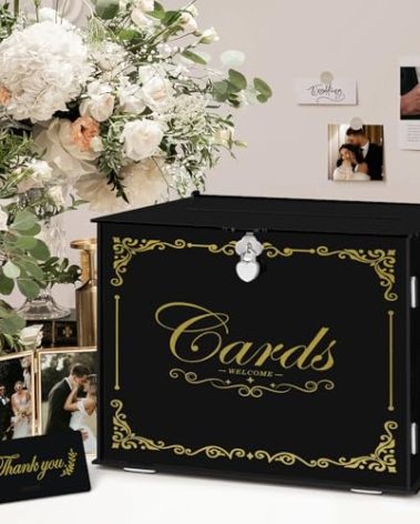 Ywlake Black Wedding Gift Card Box with Lock and Slot Acrylic Money Cash Post Thanks Card Box Large Letter Envelope Cards Holder Boxes for Reception Anniversary Birthday Party Bridal Baby Shower