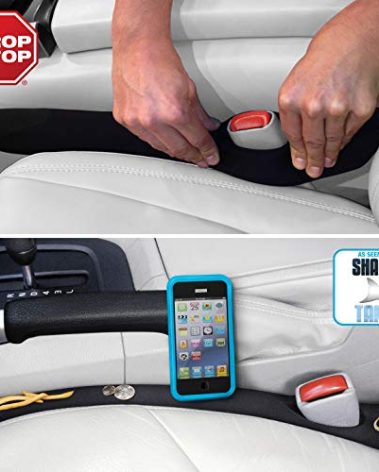 Drop Stop - The Original Patented Car Seat Gap Filler (As Seen On Shark Tank) - Between Seats Console Organizer, Set of 2 and Slide Free Pad and Light