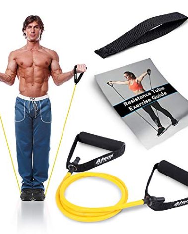 Fitness Band with Handles & Door Anchor | Resistance Tube for Strength Training & Physiotherapy | Free Exercise Guide (#1 Yellow (Light))