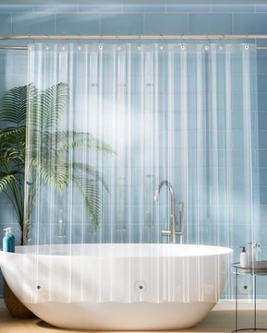 Titanker Short Shower Curtain Liner 72x65, Clear PEVA Shower Liner Lightweight Waterproof Shower Curtains for Bathroom with Magnets and Rustproof Grommet Holes