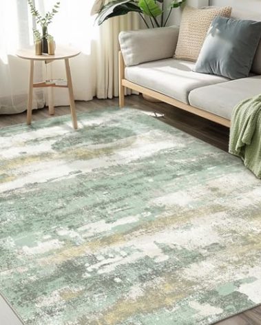 BEIMO Area Rugs 5x7 for Living Room Bedroom, Modern Abstract Machine Washable Large Light Green Rug Soft Rug, Low Pile Floor Carpet with Non Slip Backing for Dining Room