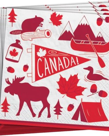 Canadian Pride Red Paper Luncheon Napkins (Pack of 20) - 6.5" x 6.5" - Perfect for Canadian Themed Events & Parties