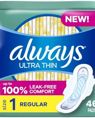 Always Ultra Thin Pads with Wings, Size 1, Regular, 46 Count