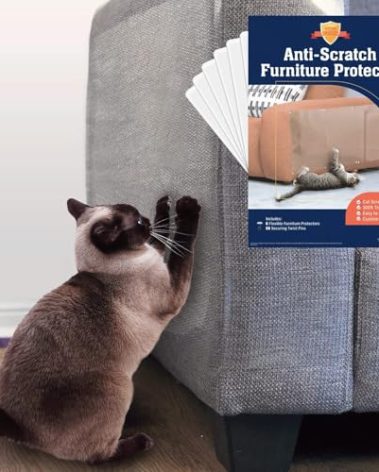 Stelucca Anti-Cat Scratch Furniture Protector, Cats Scratching Deterrent and Adhesive Couch Protector from Claws, Couch Cat Scratch Furniture Cover and Sofa Protectors with Twist Pins - 6-Pack 17x12