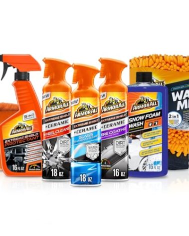 Armor All Ultimate Car Detailing Kit, Includes Car Wash, Glass Cleaner, Tire Cleaner, Microfiber Accessories (9 Piece Kit)