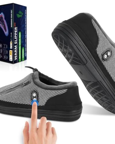 Foot Warmer, Kamlif Heated Slippers for Men Women, 5V Heating Pad, Rechargeable Electric Shoes Indoor House Shoes Plush Slip Outdoor Camping Feet Warmer with 5000 mAh Battery