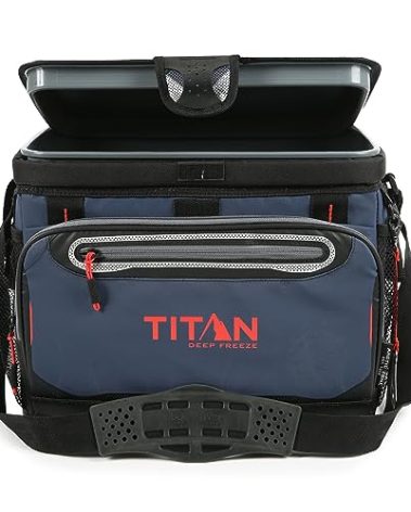 Titan by Arctic Zone Deep Freeze Cooler - 30 Can Zipperless Hardbody Cooler - Deep Freeze Insulation, HardBody Liner, and SmartShelf - Navy Blue