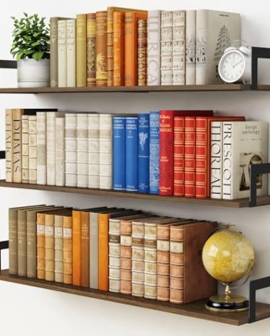 Harwaya Floating Shelves for Wall 36 Inches Long 8 Inch Deep, Large Wall Book Shelves for Bedroom, Rustic Wood Hanging Bookshelf for Living Room Office Kitchen Closet Organizers and Storage - Set of 3