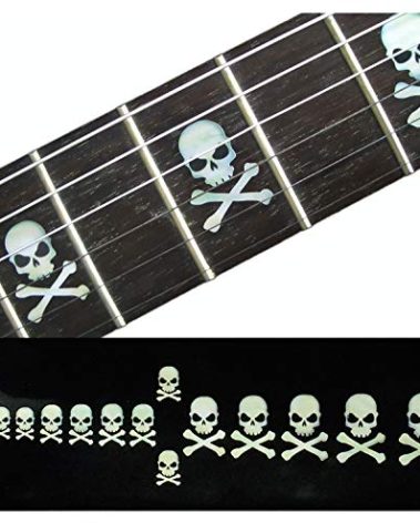 Inlay Sticker Fret Markers for Guitars & Bass - Skull with Crossbones (Sideways) - White Pearl