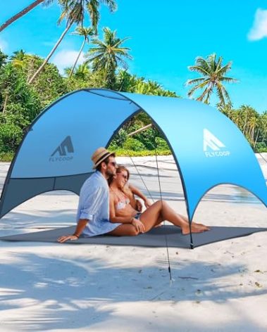 Beach Tent - Beach Shade Canopy Compact Fold (16.9x3.9″), Own Patent, 360° Ventilation, Large Side Storage Pocket, UV Protection Portable Sun Shelter for Beach (Blue, 90.5 * 59 * 53″)