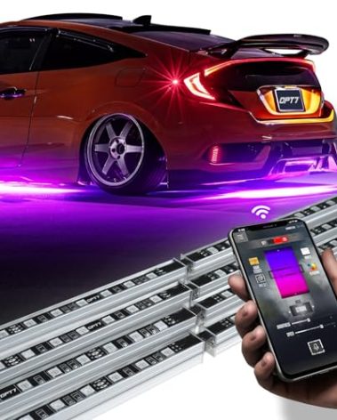 OPT7 Aura Pro Underglow LED Lights Kit for Car with APP & Remote Control, RGB Multicolor Modes, Music Sync, Waterproof Rigid Aluminum Light Bar, Exterior Neon Accent Underbody Lighting Kit