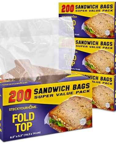 Clear Fold Top Sandwich Bags - 800 Count, Disposable Plastic Bags with Fold and Close Design for Every Day Use, Ideal for Chefs, Restaurants, or Caterers, Stock Your Home