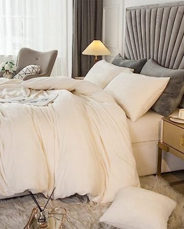 JSZS Velvet Plush Shaggy Duvet Cover Set,Luxury Ultra Soft Fluffy Duvet Cover Set,Winter Fuzzy Duvet Cover Set, (1 Faux Fur Duvet Cover +1 Faux Fur Pillow,Twin,Ivory White)