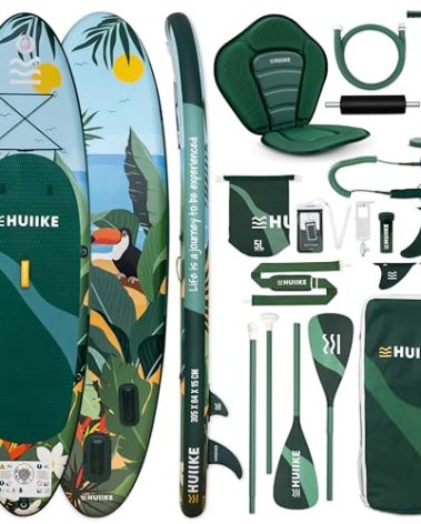 HUIIKE Inflatable Paddle Board for Adults with Accessories Included, Oar, Fins, Pump. Stand Up Paddleboard Great Stability and Resistance. 10’ x 33" x 5.9", Maximum Load 286 lb