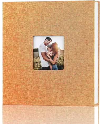 Photo Album Self Adhesive Pages for 4x6 5x7 8x10 Pictures Magnetic Scrapbook Photo Albums with Sticky Pages Books with A Metallic Pen for Baby Wedding Family 11x10.6 Orange 40 Pages