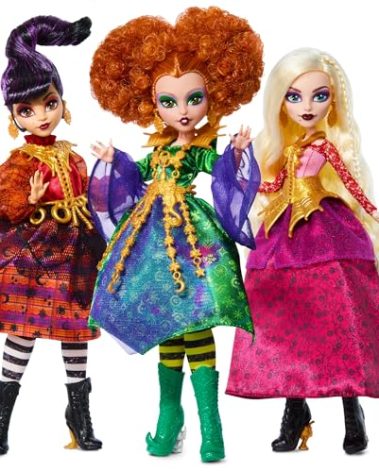 Monster High Skullector Hocus Pocus Dolls – Winifred, Mary, Sarah, and Binx Collectible Set with Articulated Figures, Witchy Dresses, Accessories, and Display-Ready Packaging
