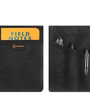 Kosibate EDC Pouch with Notebook Slot, EDC Organizer for Knife, Flashlight, Passport, Pen, Card - Men's Slim Pocket Organizer for Daily Carry, Fits 3.5 x 5.5 Inch Notebook (Black)