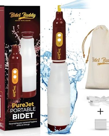 BIDET BUDDY® Portable Bidet for Travel & Camping | Electric Handheld Bidet Sprayer | Waterproof High Pressure Personal Cleaning Device for Men & Women | Compact USB-C Charging Design - PureJet Maroon