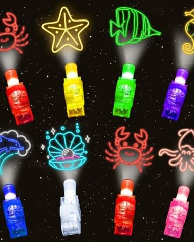 28PCS Under the Sea Party Favors LED Finger Lights, Glow in the Dark Light Up Summer Beach Toys Gifts Bulk for Kids Birthday Goodie Bags Stuffers Ocean Party Decorations Supplies Classroom Prizes
