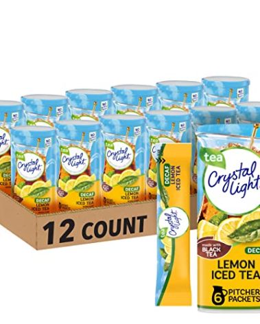 Crystal Light Decaf Lemon Iced Tea Naturally Flavored Powdered Drink Mix, 72 ct Pack, 12 Canisters of 6 Pitcher Packets