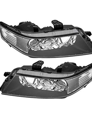 TRIL GEAR Pair of Headlights Assembly AC2518106 AC2519106 LH+RH Replacement for 2004-2005 TSX Black Housing Clear Lens Halogen