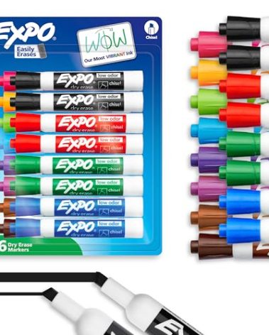 EXPO Low Odor Dry Erase Markers Chisel Tip Assorted Colors 16 Count