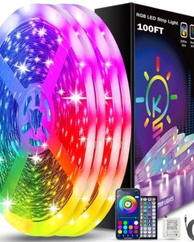 Keepsmile 100ft Led Strip Lights (2 Rolls of 50ft) Bluetooth Smart App Control Music Sync Color Changing RGB Led Light Strip with Remote,Led Lights for Bedroom Room Home Decor Party Festival