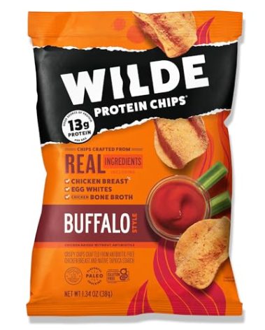 WILDE Buffalo Protein Chips, Thin and Crispy, High Protein, Keto Friendly, Made with Real Ingredients, 1.34oz Bags (Pack of 8)