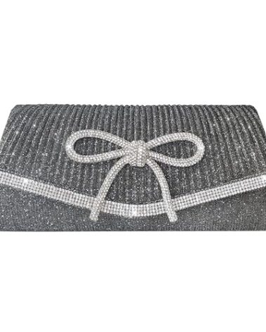 Trisapu Bow Evening Bag Sparkly Clutch Purses for Women Wedding Glitter Rhinestone Party Prom Purse Dressy Clutch Bags Grey