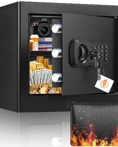 1.2 Cu ft Fireproof Safe Box for Home Use, Fire Safe with Fireproof Document Bag, Digital Security Safe with Combination Lock, Home Safes Fireproof Waterproof for Money Jewelry Medicine Documents