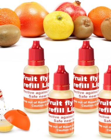 Qualirey 4 Pack Fruit Fly Trap Refill Liquid, 0.68oz/ Bottle Liquid Fruit Fly Traps for Indoors Non Toxic Safe Near Food, Effective Lure Refill for Indoor and Kitchen Use, Red