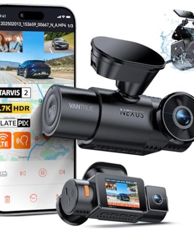 Vantrue N4S 3 Channel Front Inside Rear Dash Cam, 2.7K+1440P+1440P WiFi Dash Camera w/PlatePix™, STARVIS 2 x HDR x IR Night Vision, Voice Control, GPS, 24/7 Parking Mode, LTE Support, Support 1TB Max