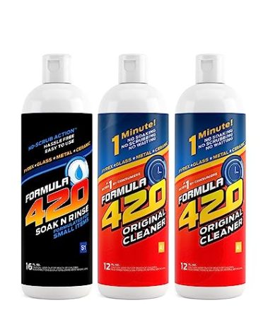 Formula 420 Perfect Pair : Glass Metal Ceramic Pipe Cleaner 12 Oz. 2 Pack & 1 Bottle Soak-N-Rinse 16oz (3 bottles total)