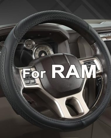 West Llama Customized Auto Car Steering Wheel Cover for Dodge RAM 1500 2500 3500, 15.5-16 inch(Black Line-Large Size)