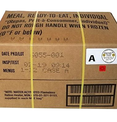 MRE 2019 Inspection Date Case, 12 Meals with 2019 Inspection Date, 2016 Pack Date. Military Surplus Meal Ready to Eat. (A-Case)