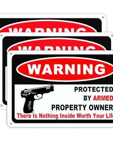 Seept 3Pack Gun Sign for Home Security 10x7 inch Warning Signs for Home Property Rust Aluminum Gun Warning Sign Weatherproof and UV Protected