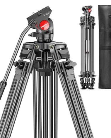 CAMBOFOTO 74" Video-Tripod-with-Fluild-Head, Professional Aluminum Heavy Duty Film Tripod Stand for Canon Nikon DSLR/SLR Camera Camcorder Telescope Bnoculars (Weight 9.1 lbs, Max Load 20 lbs)