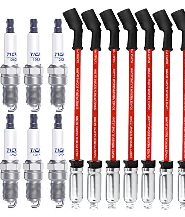 TICANEE Iridium Spark Plugs and Wires Set for Chevy 5.3L Silverado 1500 Suburban Avalanche Tahoe 4.8L 6.0L, 41-110 Spark Plugs Compatible with GMC Yukon Sierra 12621258