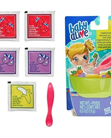 Baby Alive Powdered Doll Food Refill, Baby Alive Accessories, 5 Doll Food Packets, Doll Spoon, Baby Alive Doll Toy for Kids 3 and Up