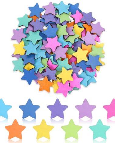 JarThenaAMCS 45Pcs Star Extra Tokens for Reward Jar Colorful Star Shape Wooden Cutouts with Linen Pocket 9 Colors Wooden Tokens for Back to School Student Teacher Classroom Supplies