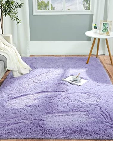 Pettop Fluffy Lavender Purple Area Rug for Bedroom Living Room, 4x6 Feet Soft Plush Fuzzy Rugs for Girls Kids Boys, Non-Slip and Washable Rug for Nursery Classroom, Carpet for Rooms Decor