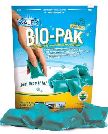 Walex Bio-Pak Black Holding Tank Deodorizer & Waste Digester Drop-Ins - Advanced Enzyme Formula for Rapid Breakdown of Waste & Paper, Removes Odors & Cleans Tank, Ocean Mist, 10-Pack