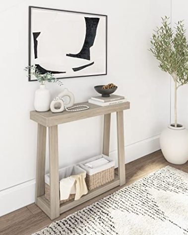 Plank+Beam Solid Wood Console Table with Storage, 36 Inch, Sofa Table with Shelf, Narrow Entryway Table for Hallway, Behind The Couch, Living Room, Foyer, Easy Assembly, Seashell