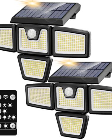 KASONIC Solar Lights for Outdoor, Motion Sensor Lights with 3 Modes, Solar Outdoor Light Waterproof IP65, Security Flood Lights for Yard,Patio,Garden,Garage, 2 Pack
