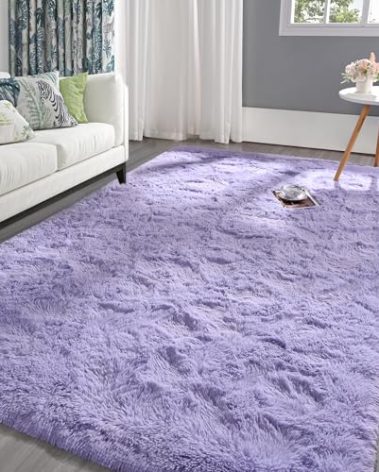 Pettop Fluffy Lavender Purple Rug for Bedroom Living Room, 5x8 Feet Super Soft Shaggy Plush Fuzzy Rugs for Girls Kids Boys, Non-Slip and Washable Rug for Nursery Classroom, Carpet for Rooms Decor