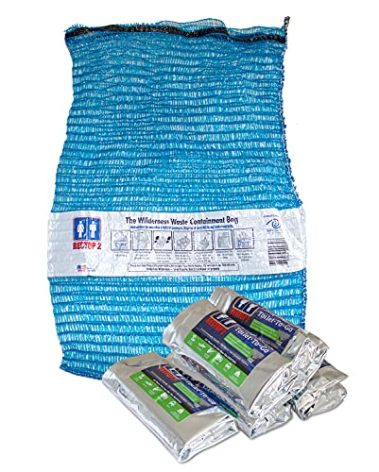 RESTOP 2 Wilderness Kit - 5 Quantity Individually Packaged Portable Toilet Leak Proof Waste Bags Inside of 1 Mesh Tote - Waste Bags Are For Solid (Poop) and Liquid (Pee)